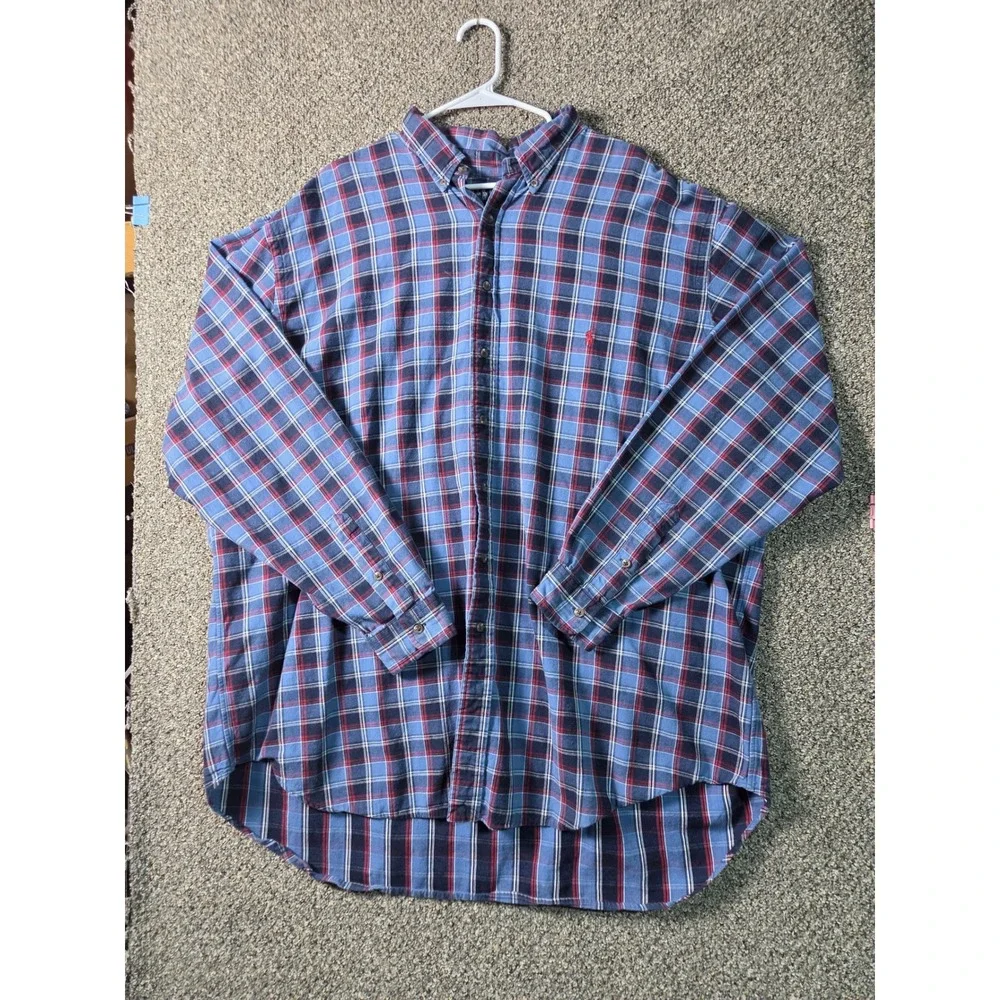 Polo Ralph Lauren Button Down Mens 3XLT Blue Plaid Excellent Classic Fit Shirt